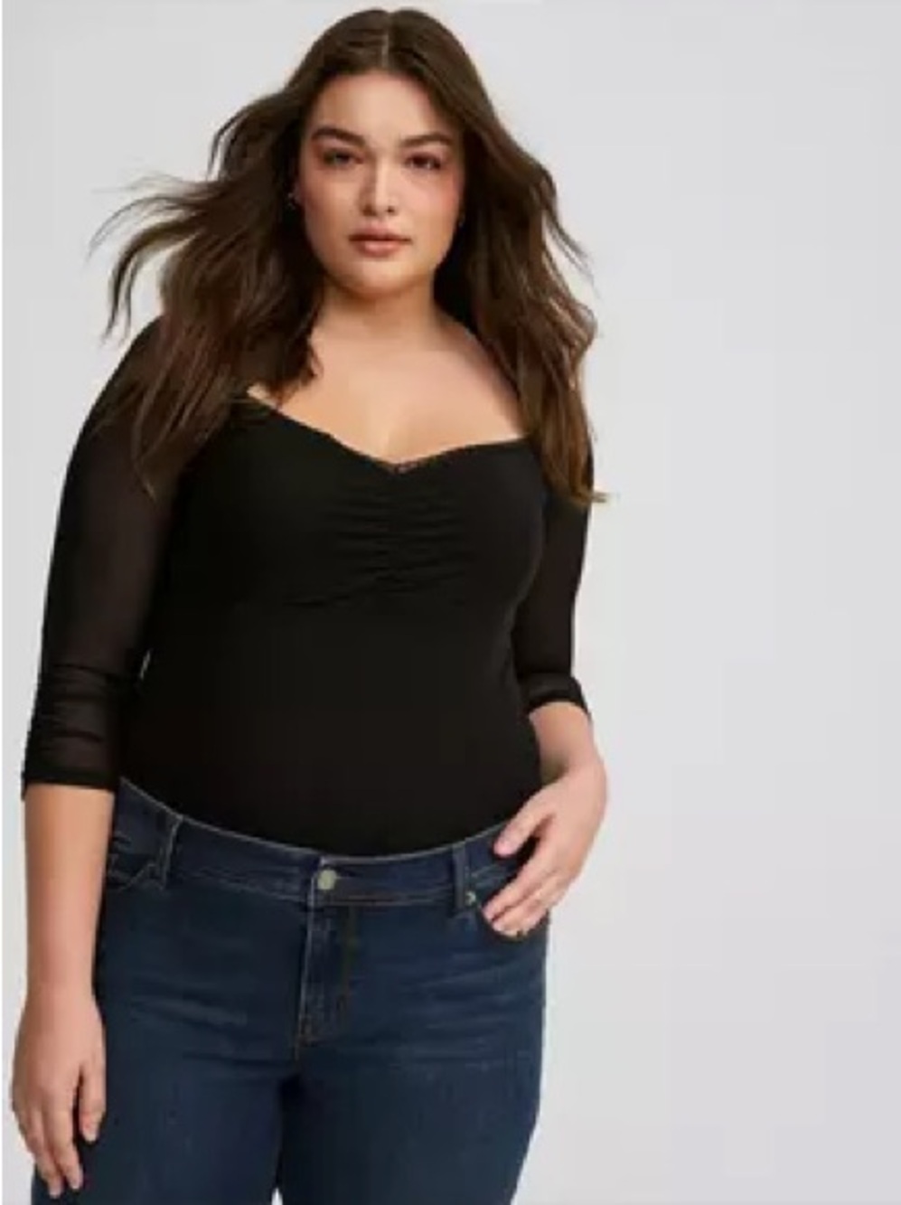 torrid Black Corset V Neck Top Mesh Sleeve 2